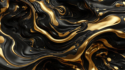 Liquid black marble with gold textures abstract background.