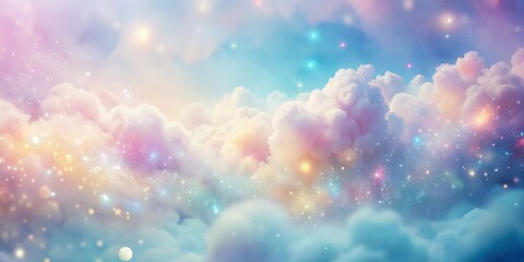 Wall Mural - abstract cloud-like background with pastel hues, shimmering particles, and textured elements