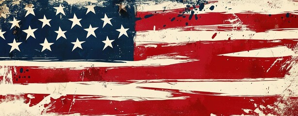 A distressed American flag background with bold brushstrokes and rough textures