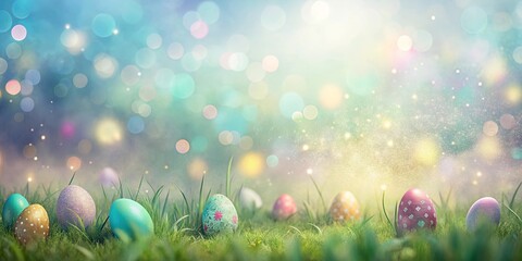 Wall Mural - Abstract misty Easter background in pastel tones with light particles