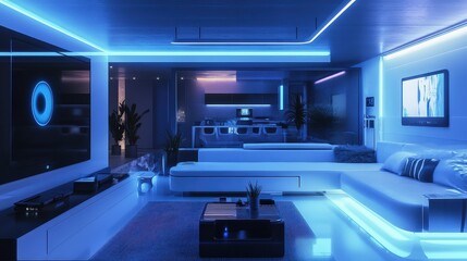 Poster - futuristic home where smart technology integrates seamlessly into daily life.