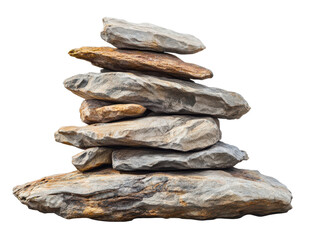 pile of flat rocks in earthy tones, isolated on transparent background