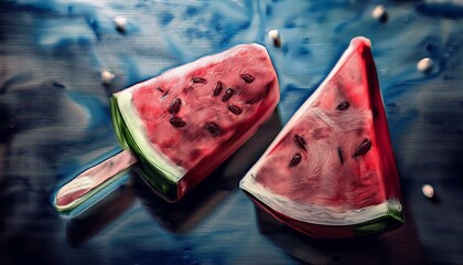 Wall Mural - slice of watermelon on the beach freshness nutrition summer food