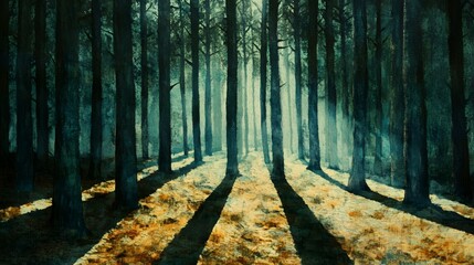 Wall Mural - Sunbeams Through a Mist-Shrouded Forest