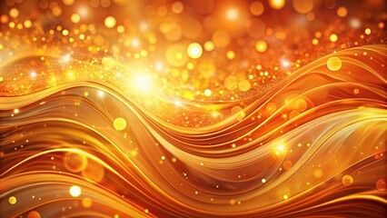 Vibrant background with fluid orange and gold effects, shimmering bokeh dots, and dynamic swirling patterns