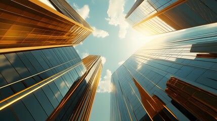 Wall Mural - Low Angle View of Modern Glass and Gold Skyscrapers