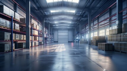 Aufkleber - A large warehouse with a lot of boxes and shelves