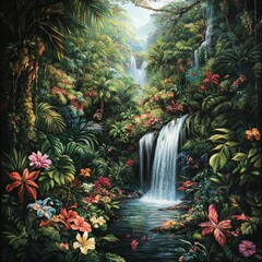 Wall Mural - Tropical Waterfall Paradise