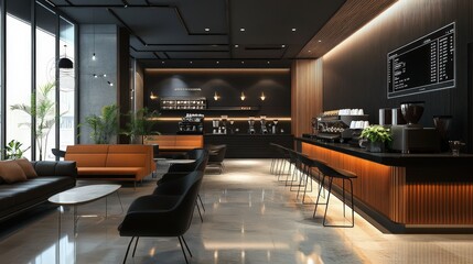 Poster - modern coffee shop with a sophisticated, urban design.
