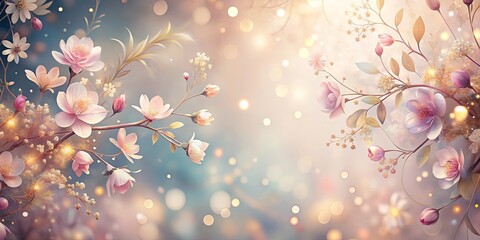 Wall Mural - Ethereal background with shimmering floral elements and smooth transitions, perfect for designs seeking a dreamy and delicate aesthetic