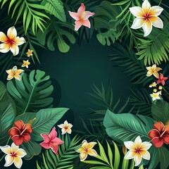 Sticker - 146. Summer tropical background template set with tropical flowers and leaves. Vector illustration