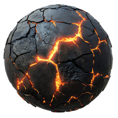 Wall Mural - a planet with a cracked surface and glowing magma visible through the fissures, isolated on white background.