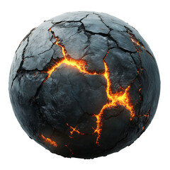 Wall Mural - a planet with a cracked surface and glowing magma visible through the fissures, isolated on white background.