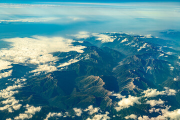 Wall Mural - aerial view of mountain range in fog