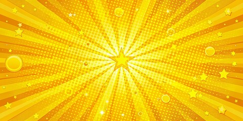 Wall Mural - Vibrant yellow pop art wallpaper with starbursts and bubbles for stock photos