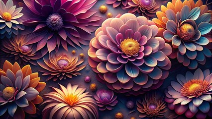 Wall Mural - Abstract background with layered flowers in deep fluid tones