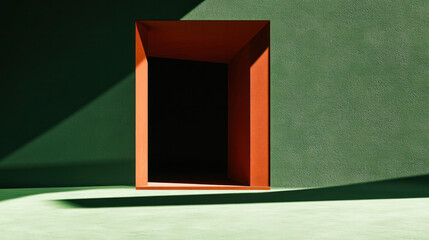 Poster - A small red door is in front of a green wall