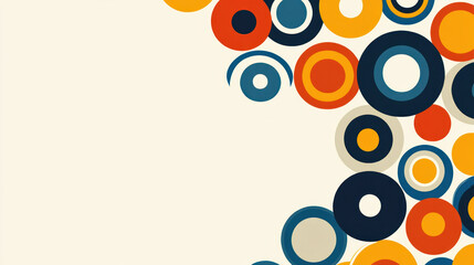 Poster - A colorful background with many circles of different sizes. The circles are arranged in a way that creates a sense of movement and energy. Scene is vibrant and dynamic