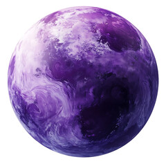 Wall Mural - a purple planet with swirling violet clouds and mysterious dark spots, isolated on white background.
