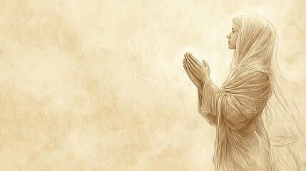 Inspirational Biblical Illustration: Hannah's Prayer Declaring God's Holiness and Strength, Beige Background, Faith, Light, Old Testament Story