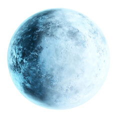 Wall Mural - a serene ice planet with a smooth, icy surface and faint blue glow, isolated on white background.