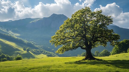 Wall Mural - A Lone Tree in a Mountain Valley