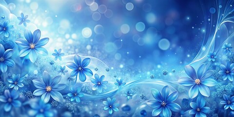 Wall Mural - Abstract background with shimmering blue flowers and fluid textures