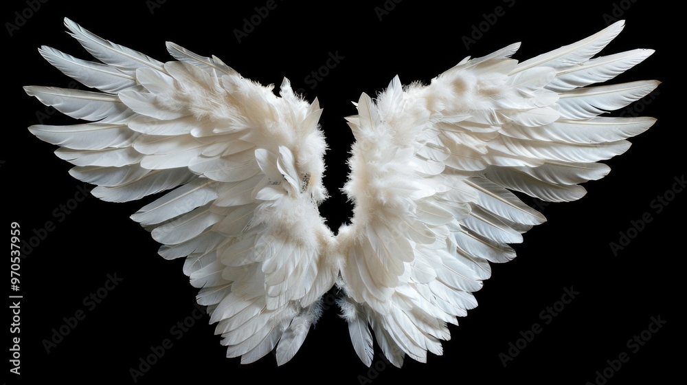 Majestic feathered angel wings isolated on a black background. Ideal ...