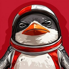 Wall Mural - Angry Penguin Astronaut