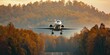 © AkuAku - Private white business jet taking off against forest backdrop Business aviation concept for travel or trips