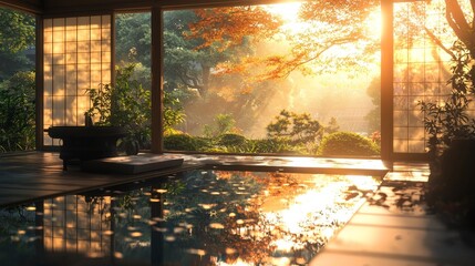 Wall Mural - Japanese Garden Sunset.
