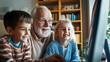 © Lizbond - Grandfather enjoys computer fun with grandchildren at home on a sunny afternoon