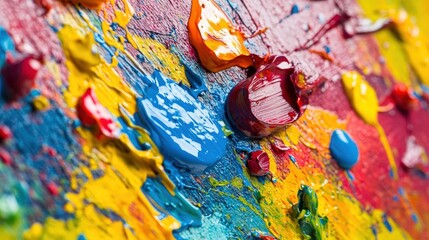 Wall Mural - close-up of paint splashes on a textured canvas.