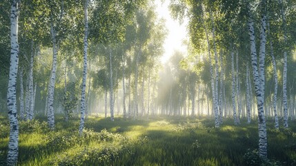 Wall Mural - Birch Forest Sunrise.
