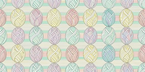 Wall Mural - Interwoven pastel lines with hidden Easter egg motifs in a seamless pattern design