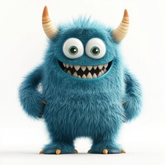 Cute colored furry monster 3D cartoon character. 
