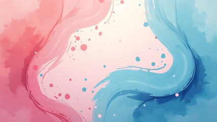 A vibrant abstract background featuring playful shapes in pastel pink and blue tones with dotted accents. Ideal for use in design projects, invitations, or creative presentations.