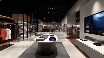 Poster - modern retail store with integrated technology.
