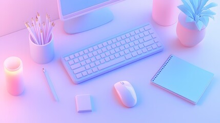 Poster - Modern workspace setup featuring a sleek keyboard, ergonomic mouse, and a minimalist sketchpad on a clean desk surface.