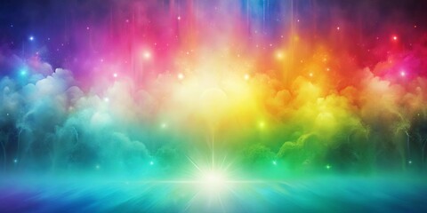 Wall Mural - Muted rainbow tones with bold strokes, misty gradients, and shimmering light effects in a unique wallpaper design