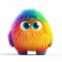 Wall Mural - Cute rainbow furry monster 3D cartoon character