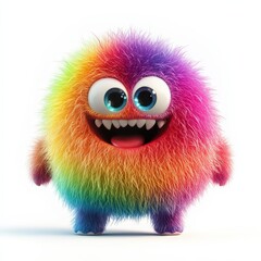 Wall Mural - Cute rainbow furry monster 3D cartoon character