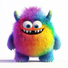 Wall Mural - Cute rainbow furry monster 3D cartoon character