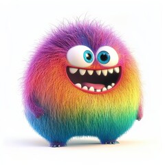 Cute rainbow furry monster 3D cartoon character