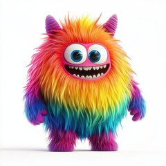 Wall Mural - Cute rainbow furry monster 3D cartoon character