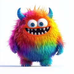 Wall Mural - Cute rainbow furry monster 3D cartoon character