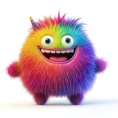 Wall Mural - Cute rainbow furry monster 3D cartoon character