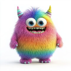 Wall Mural - Cute rainbow furry monster 3D cartoon character