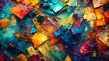 Poster - Kaleidoscope of Color: A vibrant abstract background bursts with hues of blue, orange, yellow, and red, creating a dynamic and visually captivating composition. 