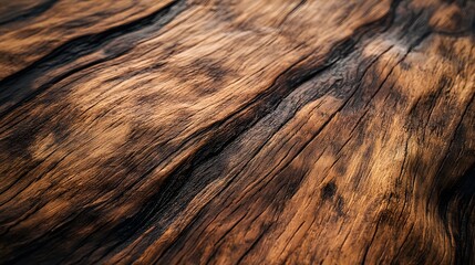 Close-up of Distinctive Grain Patterns on a Dark Brown Wooden Surface